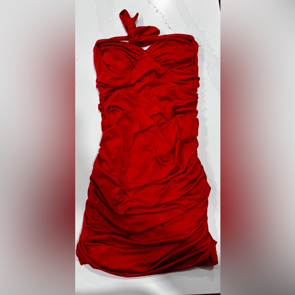 Elegant Red Ruched Mini Dress